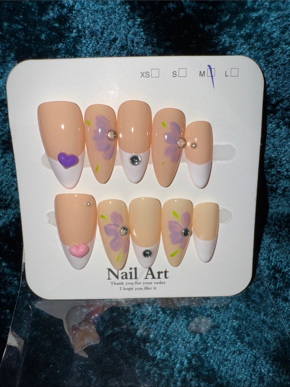 French Floral Nails with Purple Accents